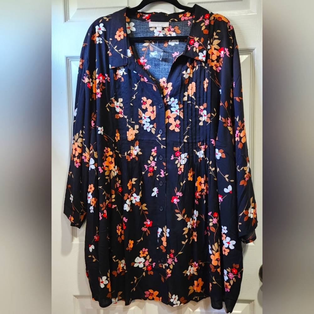 NWT Woman Within black floral blouse women's size 4X
